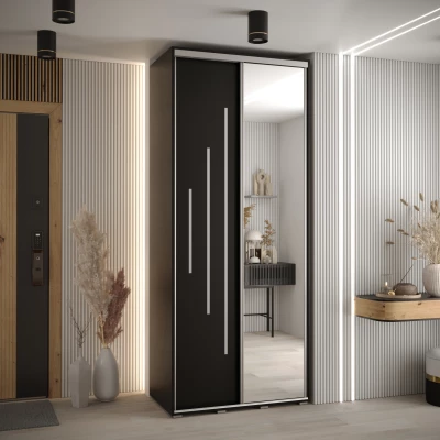 Šatní skříň ASIRI 13 - 110/45 cm, černá / stříbrná