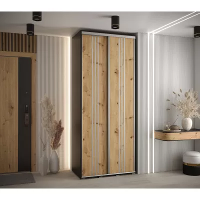 Šatní skříň ASIRI 6 - 100/60 cm, černá / dub artisan / stříbrná