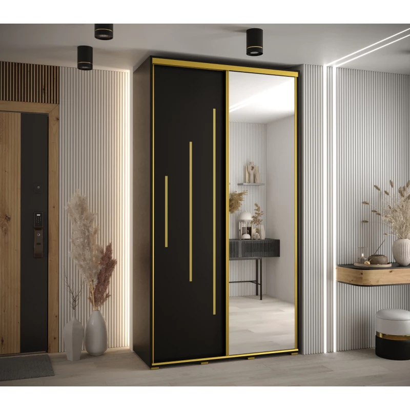 Šatní skříň ASIRI 13 - 130/45 cm, černá / zlatá