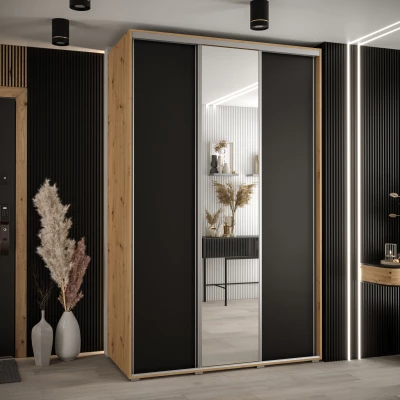 Šatní skříň ASIRI 3 - 150/60 cm, dub artisan / černá / stříbrná