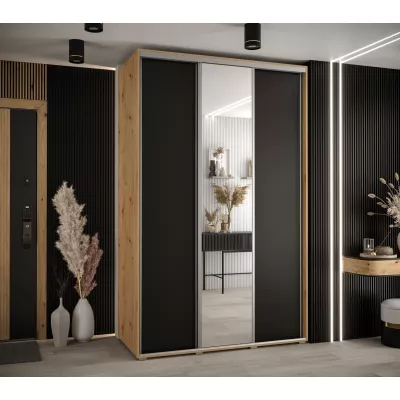 Šatní skříň ASIRI 3 - 150/60 cm, dub artisan / černá / stříbrná