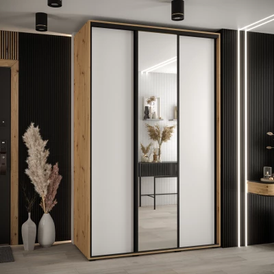 Šatní skříň ASIRI 3 - 150/60 cm, dub artisan / bílá / černá