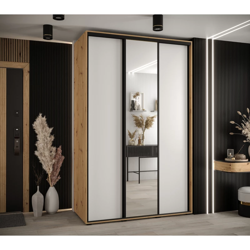 Šatní skříň ASIRI 3 - 150/60 cm, dub artisan / bílá / černá