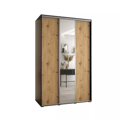 Šatní skříň ASIRI 3 - 150/60 cm, černá / dub artisan / stříbrná