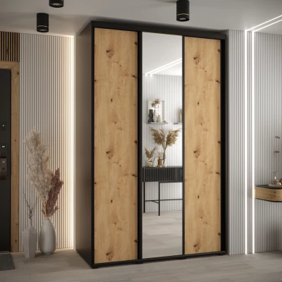 Šatní skříň ASIRI 3 - 150/60 cm, černá / dub artisan / černá