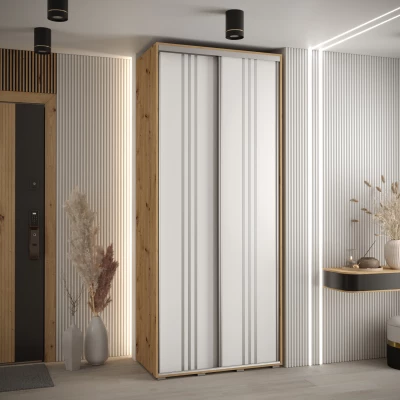 Šatní skříň ASIRI 6 - 120/60 cm, dub artisan / bílá / stříbrná