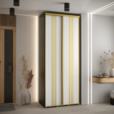 Šatní skříň ASIRI 6 - 120/60 cm, černá / bílá / zlatá