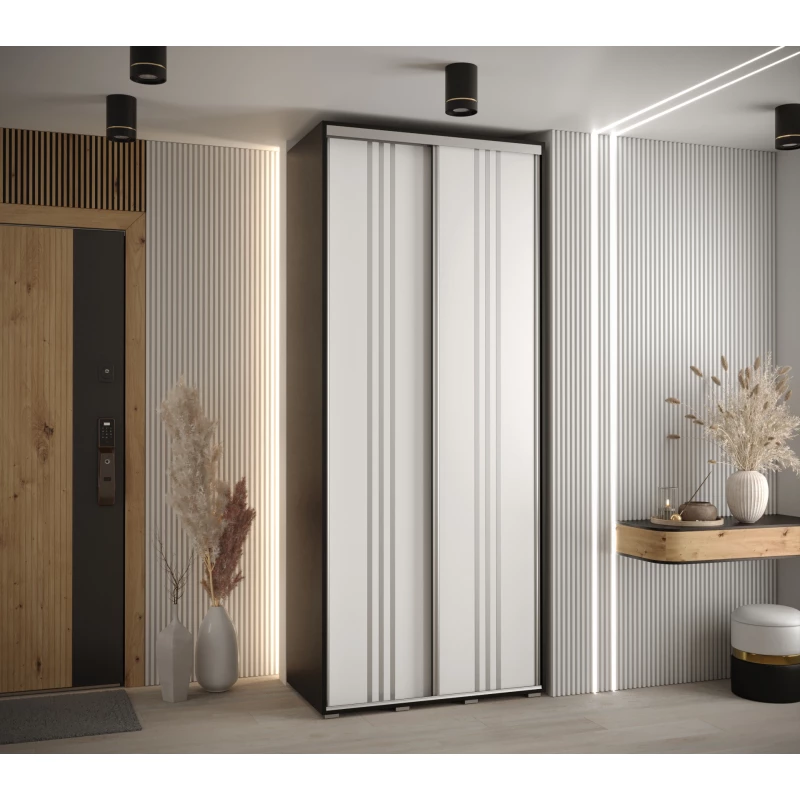 Šatní skříň ASIRI 6 - 120/60 cm, černá / bílá / stříbrná