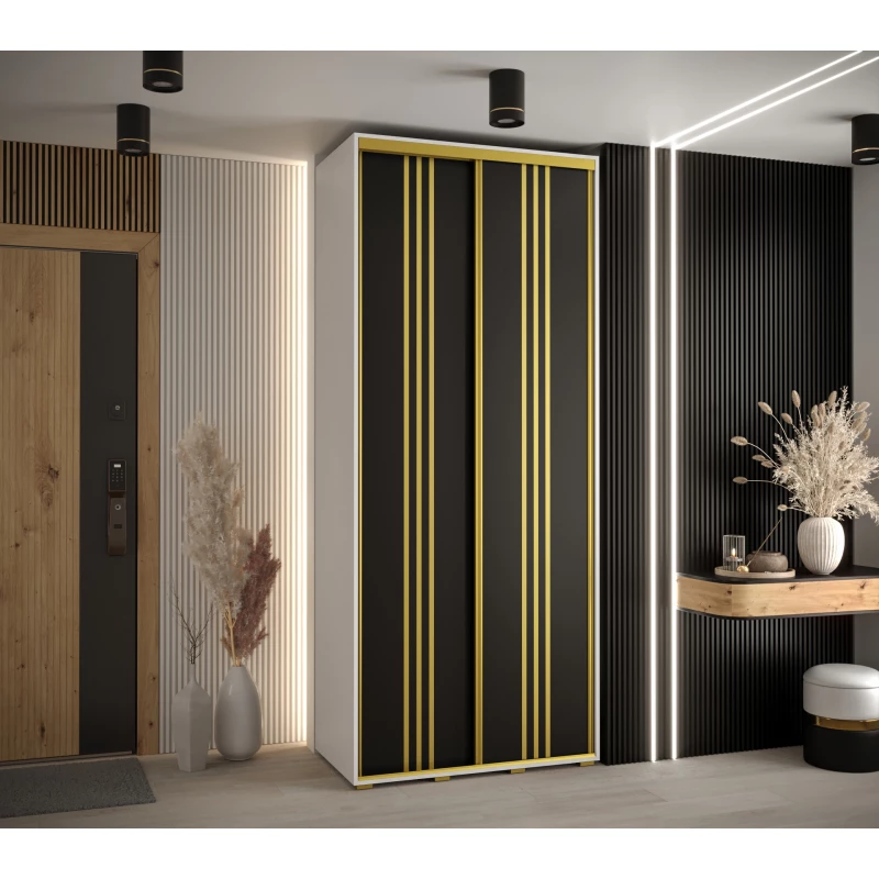 Šatní skříň ASIRI 6 - 120/60 cm, bílá / černá / zlatá