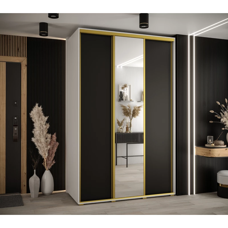 Šatní skříň ASIRI 3 - 160/60 cm, bílá / černá / zlatá