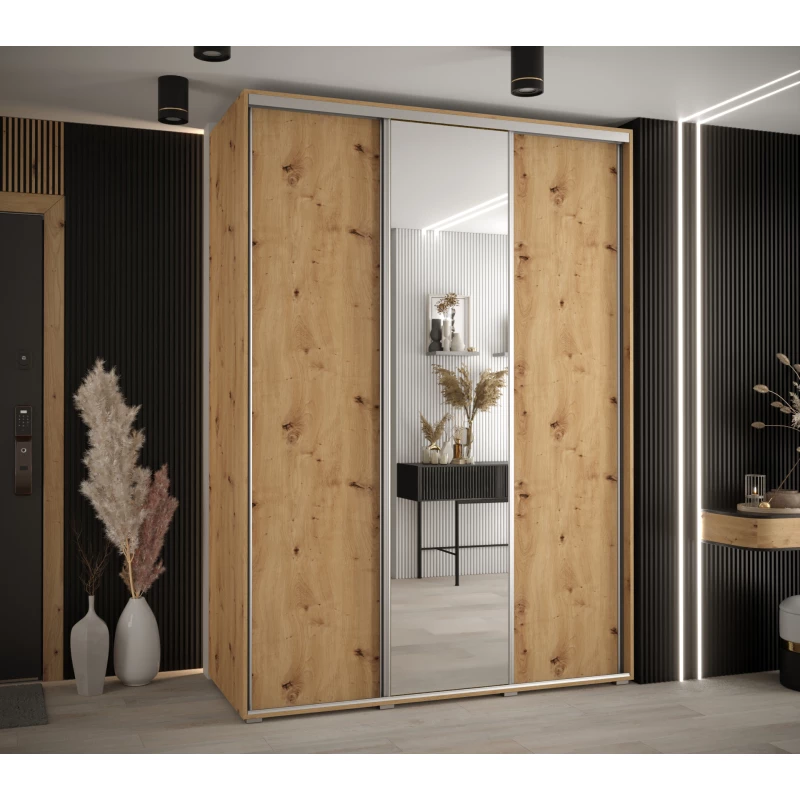 Šatní skříň ASIRI 3 - 170/60 cm, dub artisan / stříbrná