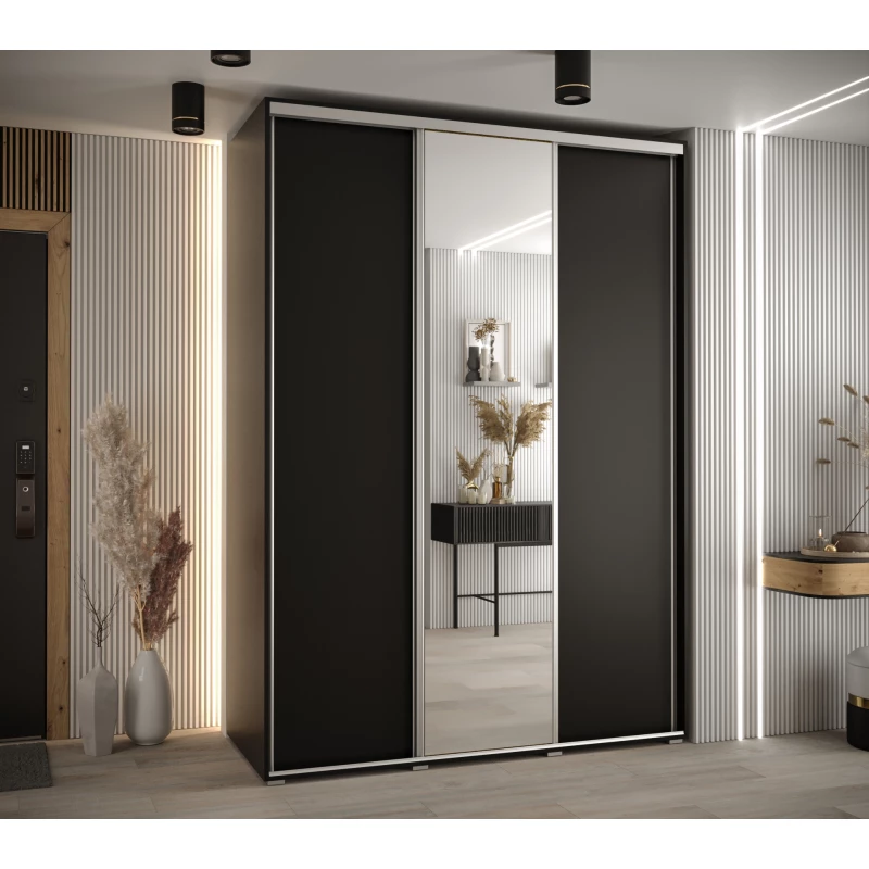 Šatní skříň ASIRI 3 - 170/60 cm, černá / stříbrná