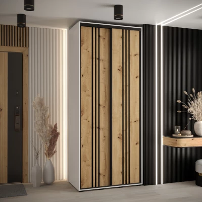 Šatní skříň ASIRI 6 - 120/45 cm, bílá / dub artisan / černá