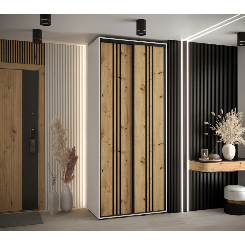 Šatní skříň ASIRI 6 - 120/45 cm, bílá / dub artisan / černá