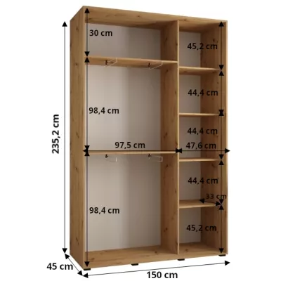 Šatní skříň ASIRI 13 - 150/45 cm, bílá / černá / stříbrná