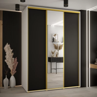 Šatní skříň ASIRI 3 - 170/60 cm, bílá / černá / zlatá