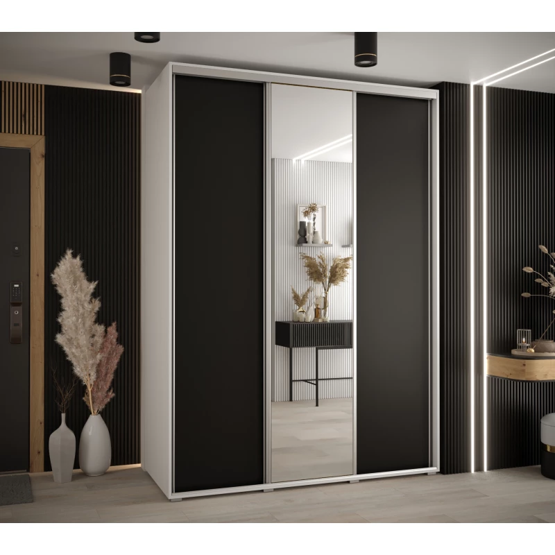 Šatní skříň ASIRI 3 - 170/60 cm, bílá / černá / stříbrná