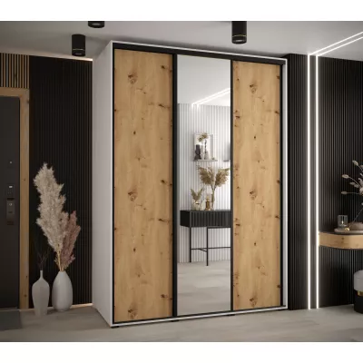 Šatní skříň ASIRI 3 - 170/60 cm, bílá / dub artisan / černá