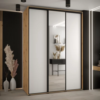 Šatní skříň ASIRI 3 - 180/60 cm, dub artisan / bílá / černá