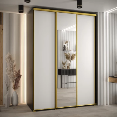 Šatní skříň ASIRI 3 - 180/60 cm, černá / bílá / zlatá