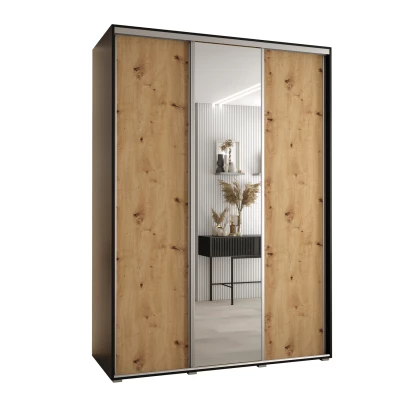 Šatní skříň ASIRI 3 - 180/60 cm, černá / dub artisan / stříbrná