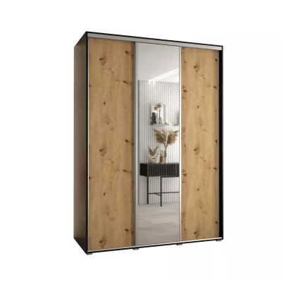 Šatní skříň ASIRI 3 - 180/60 cm, černá / dub artisan / stříbrná