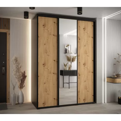 Šatní skříň ASIRI 3 - 180/60 cm, černá / dub artisan / černá