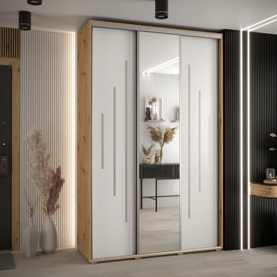 Šatní skříň ASIRI 13 - 160/45 cm, dub artisan / bílá / stříbrná