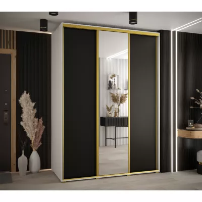 Šatní skříň ASIRI 3 - 180/60 cm, bílá / černá / zlatá