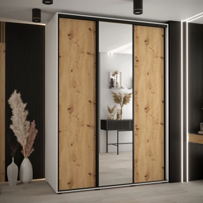 Šatní skříň ASIRI 3 - 180/60 cm, bílá / dub artisan / černá