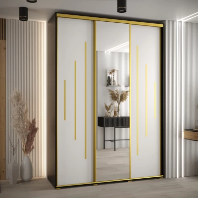 Šatní skříň ASIRI 13 - 170/45 cm, černá / bílá / zlatá