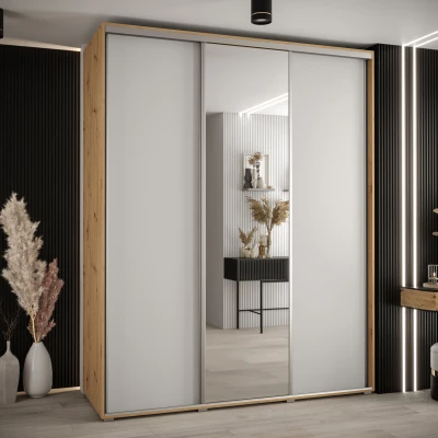 Šatní skříň ASIRI 3 - 190/60 cm, dub artisan / bílá / stříbrná