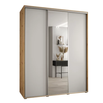 Šatní skříň ASIRI 3 - 190/60 cm, dub artisan / bílá / stříbrná