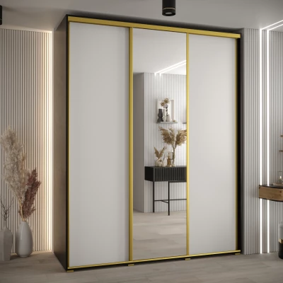 Šatní skříň ASIRI 3 - 190/60 cm, černá / bílá / zlatá