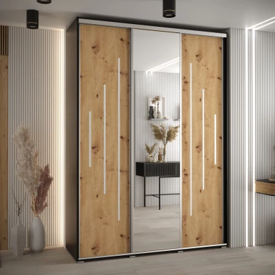 Šatní skříň ASIRI 13 - 180/45 cm, černá / dub artisan / stříbrná