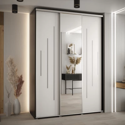 Šatní skříň ASIRI 13 - 180/45 cm, černá / bílá / stříbrná