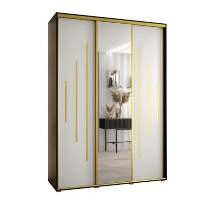Šatní skříň ASIRI 13 - 180/45 cm, černá / bílá / zlatá