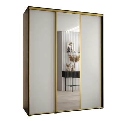Šatní skříň ASIRI 3 - 200/60 cm, černá / bílá / zlatá