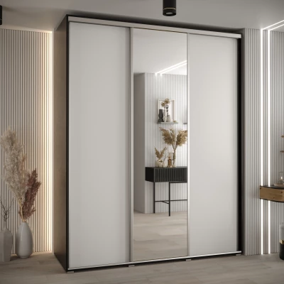 Šatní skříň ASIRI 3 - 200/60 cm, černá / bílá / stříbrná