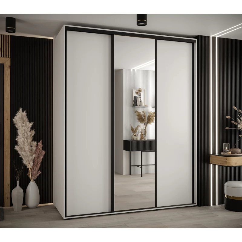 Šatní skříň ASIRI 3 - 200/60 cm, bílá / černá