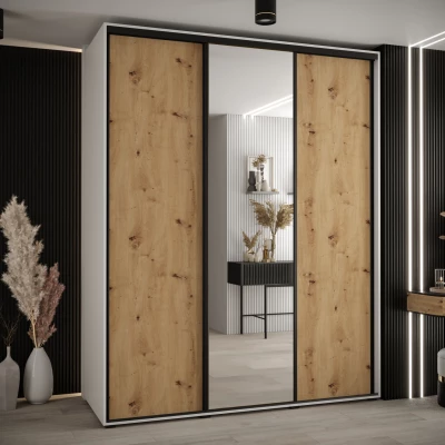 Šatní skříň ASIRI 3 - 200/60 cm, bílá / dub artisan / černá