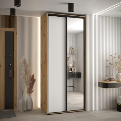 Šatní skříň ASIRI 3 - 100/45 cm, dub artisan / bílá / černá