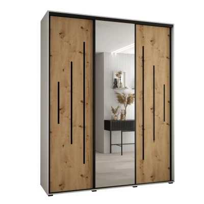 Šatní skříň ASIRI 13 - 190/45 cm, bílá / dub artisan / černá