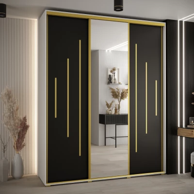 Šatní skříň ASIRI 13 - 190/45 cm, bílá / černá / zlatá