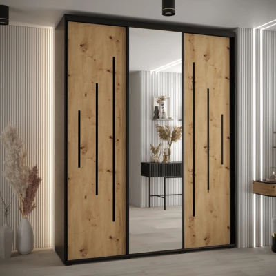 Šatní skříň ASIRI 13 - 190/45 cm, černá / dub artisan / černá