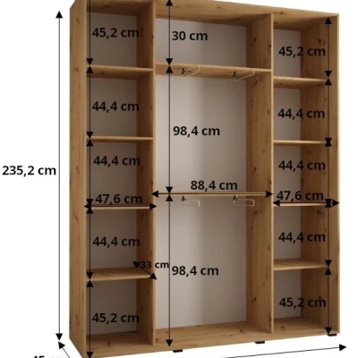 Šatní skříň ASIRI 13 - 190/45 cm, černá / bílá / stříbrná