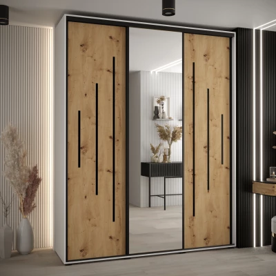 Šatní skříň ASIRI 13 - 200/45 cm, bílá / dub artisan / černá