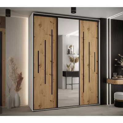 Šatní skříň ASIRI 13 - 200/45 cm, bílá / dub artisan / černá