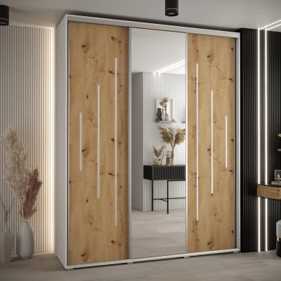 Šatní skříň ASIRI 13 - 200/45 cm, bílá / dub artisan / stříbrná