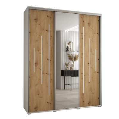 Šatní skříň ASIRI 13 - 200/45 cm, bílá / dub artisan / stříbrná